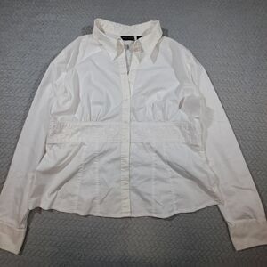New York & Company White Stretch Button-Up Shirt